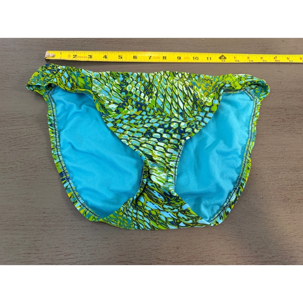 Mossimo Womens Bikini Bottoms Large Green Teal Snakeskin Animal Print Swimwear